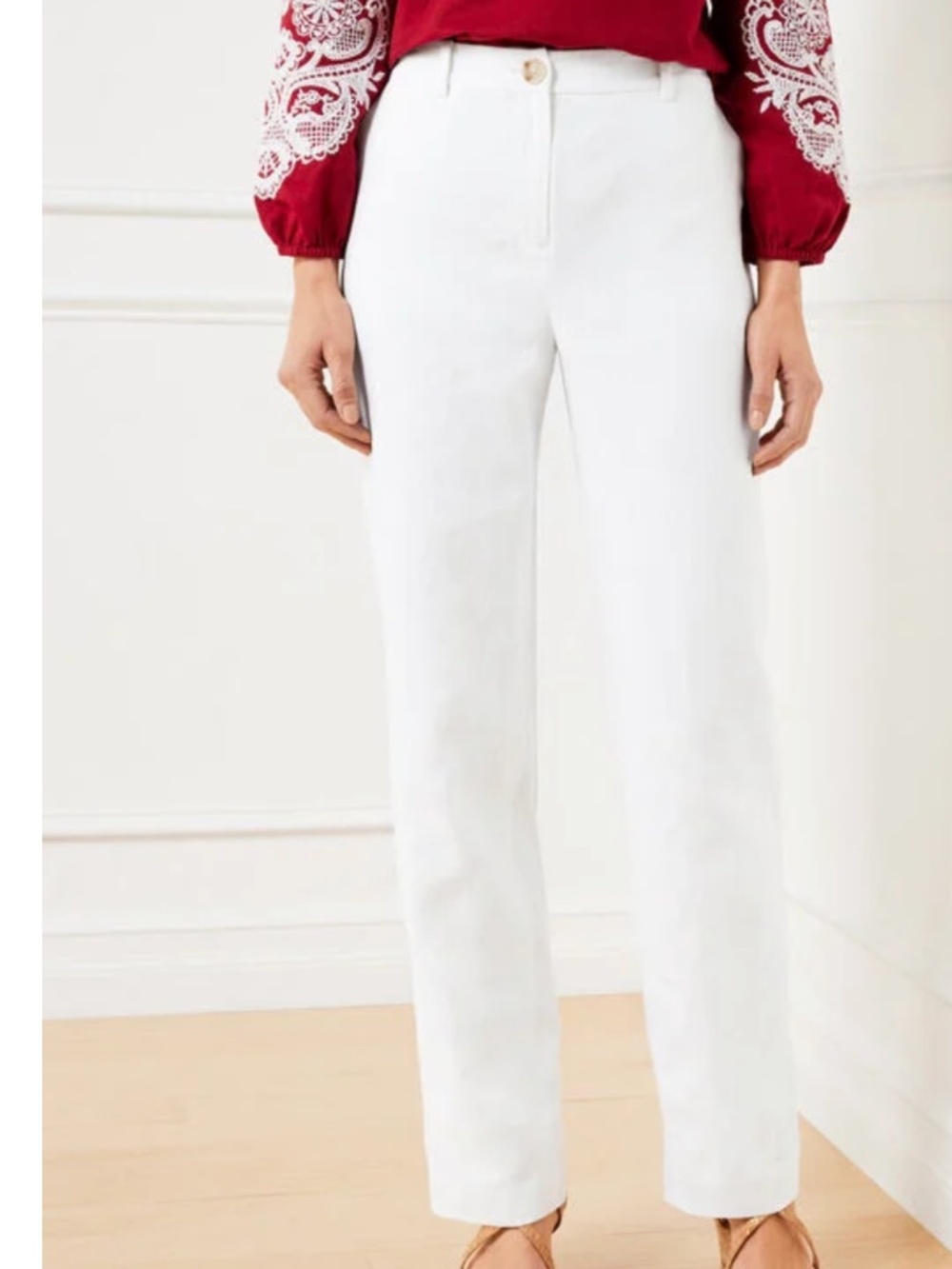 Talbots Southampton Straight Leg Linen Pants White 12P Classic Summer Casual NWT